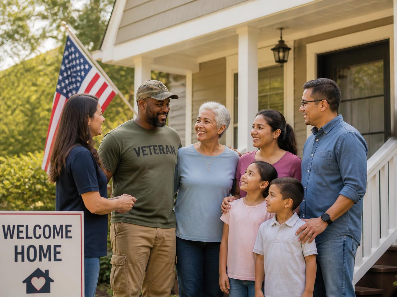 Veterans, seniors, and a young family being welcomed into a shared community home in Georgia
